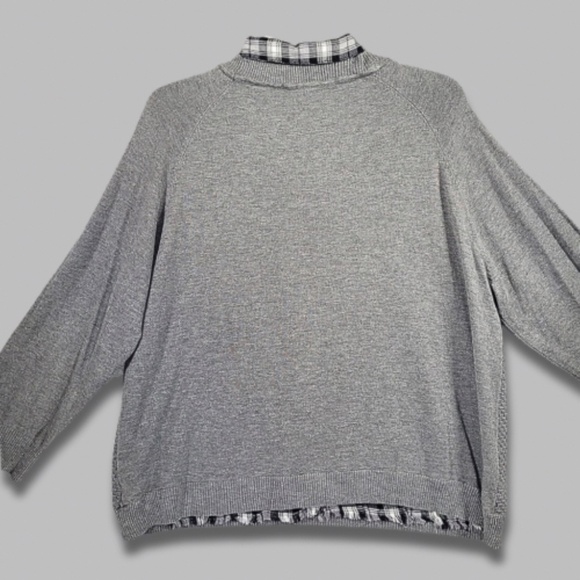 Kim Rogers Curvy Sweater Built-in Plaid Flannel Hem/Collar Long Sleeves Gray 3X - Picture 2 of 7